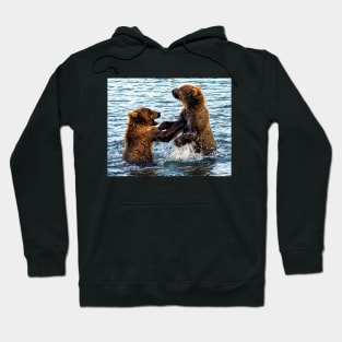 Young Kodiak Brown Bears Play Wrestle In Water Alaska Hoodie